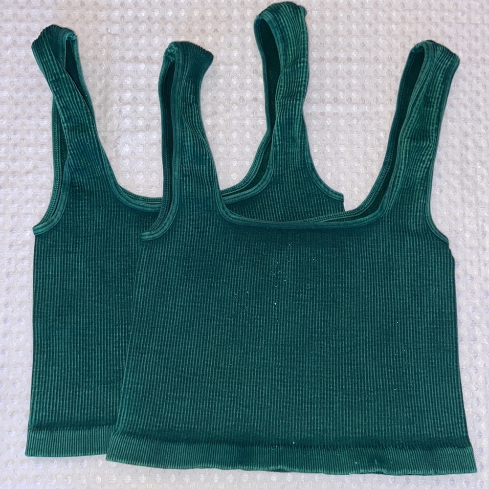 FREE PEOPLE Size XS/S Happiness Runs Square Neck Crop Tank Top Emerald Green - Picture 6 of 16